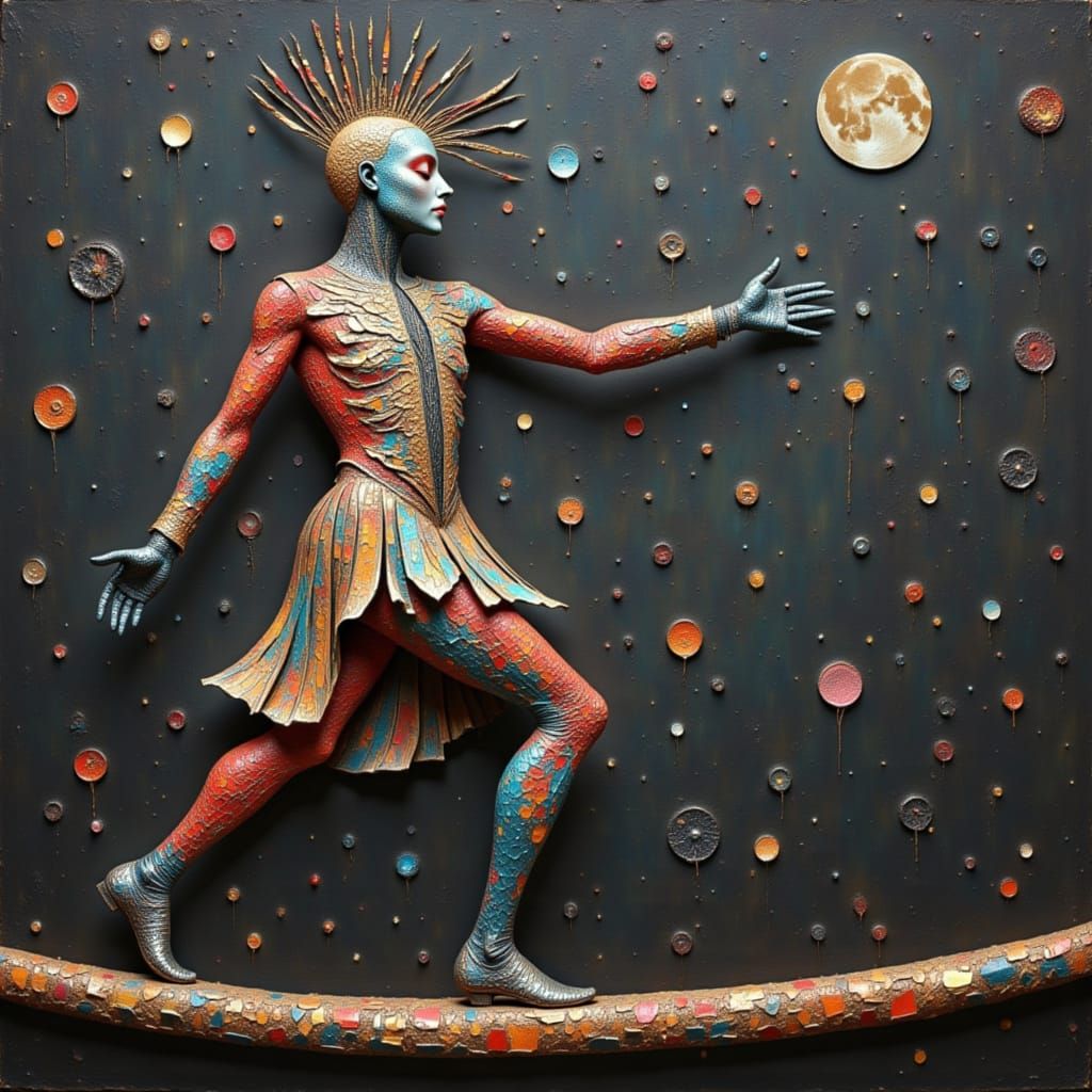 Circus Performer on Tightrope in Painterly Style