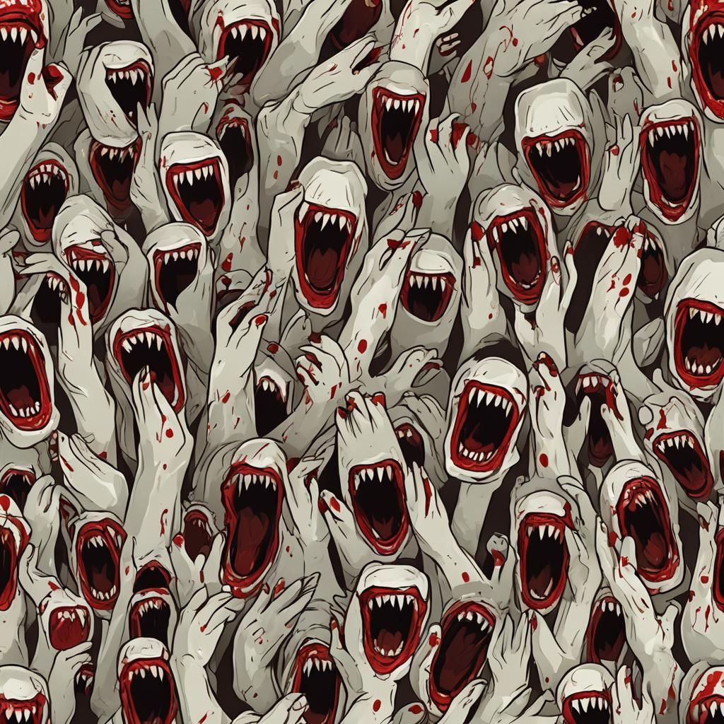 Disturbing Image: Bloody Hands and Frightening Teeth
