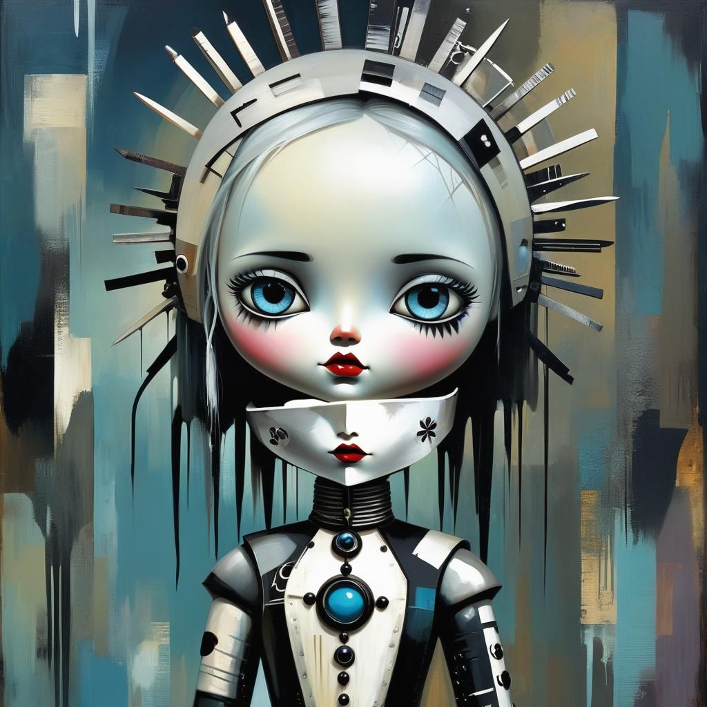Dystopian Broken Doll in Necropunk Style