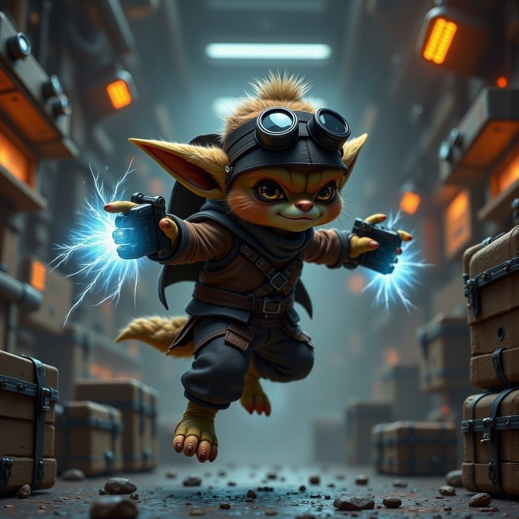 Cyberpunk Pirate Soaring Over Stolen Treasure