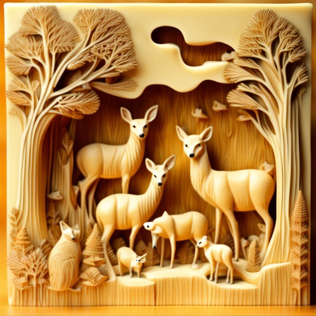 Cheese Carved Woodland Animals Diorama