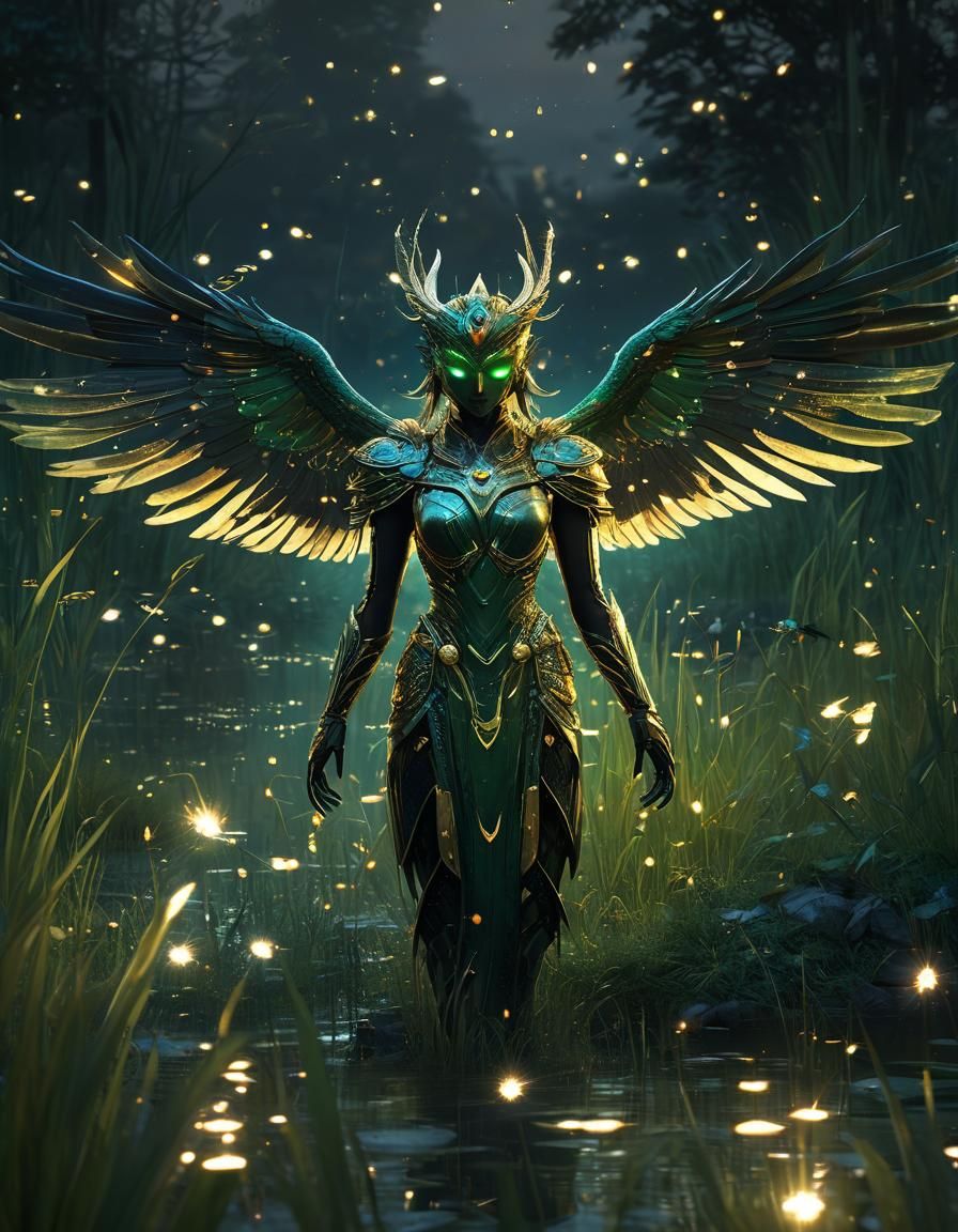Garuda in Firefly Light: Anime-Inspired 3D Art