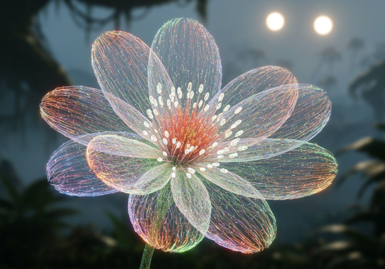 Alien Bioluminescent Flower of Glowing Filaments