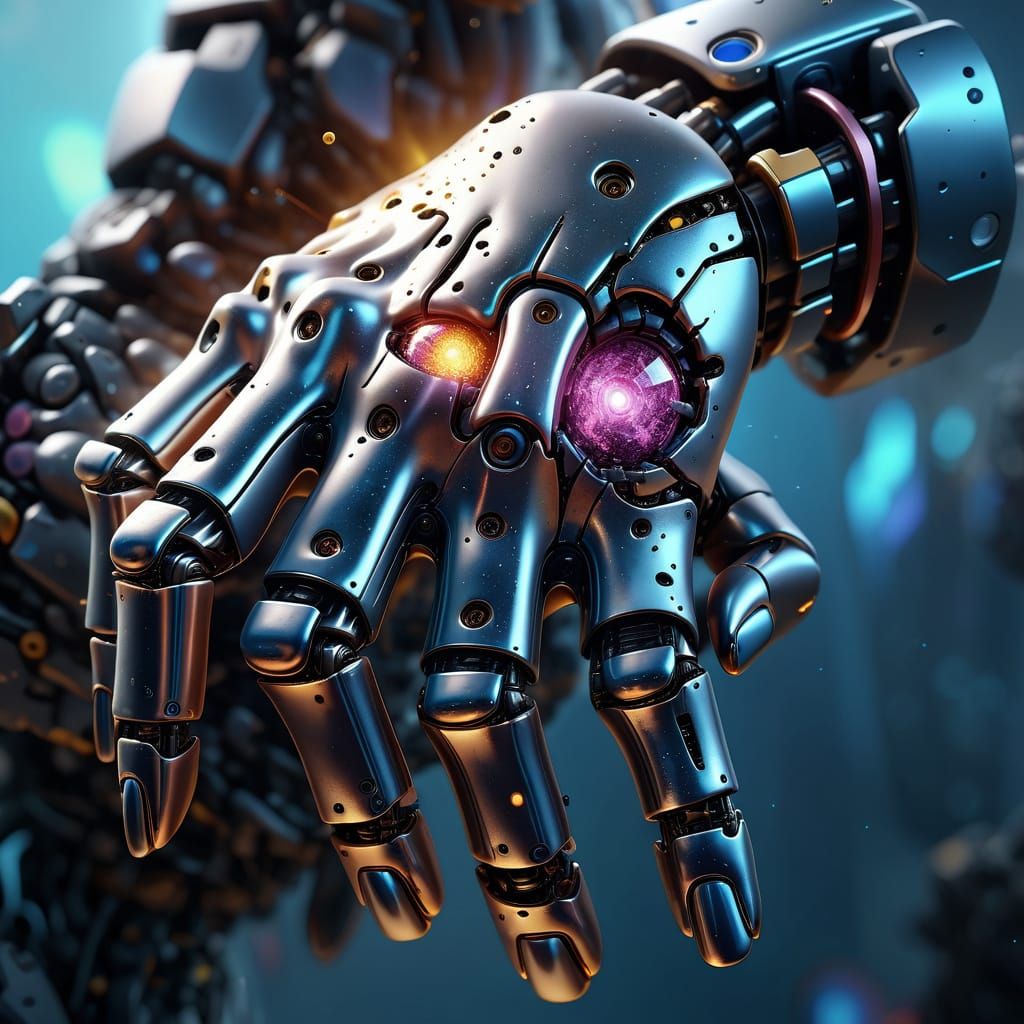 Robot Head Crushed by Giant Hand in Surrealism