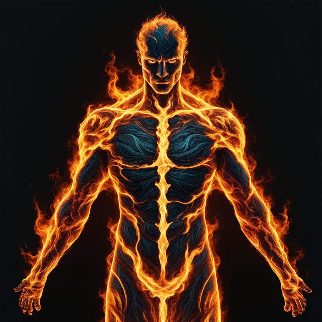 Fiery Man: Abstract Flame Body Portrait