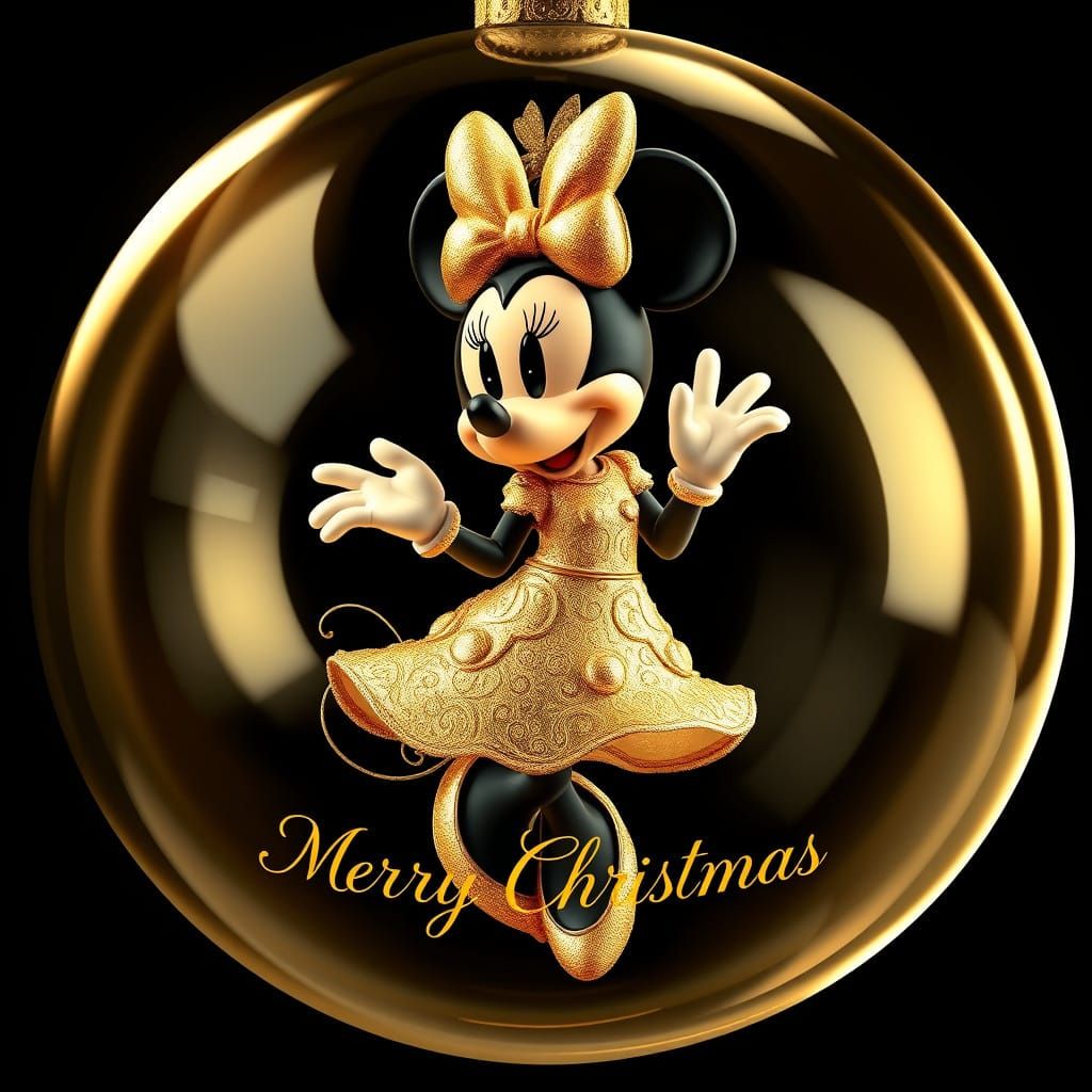 Golden Minnie Mouse in Glass Christmas Ball with Festive Lig...