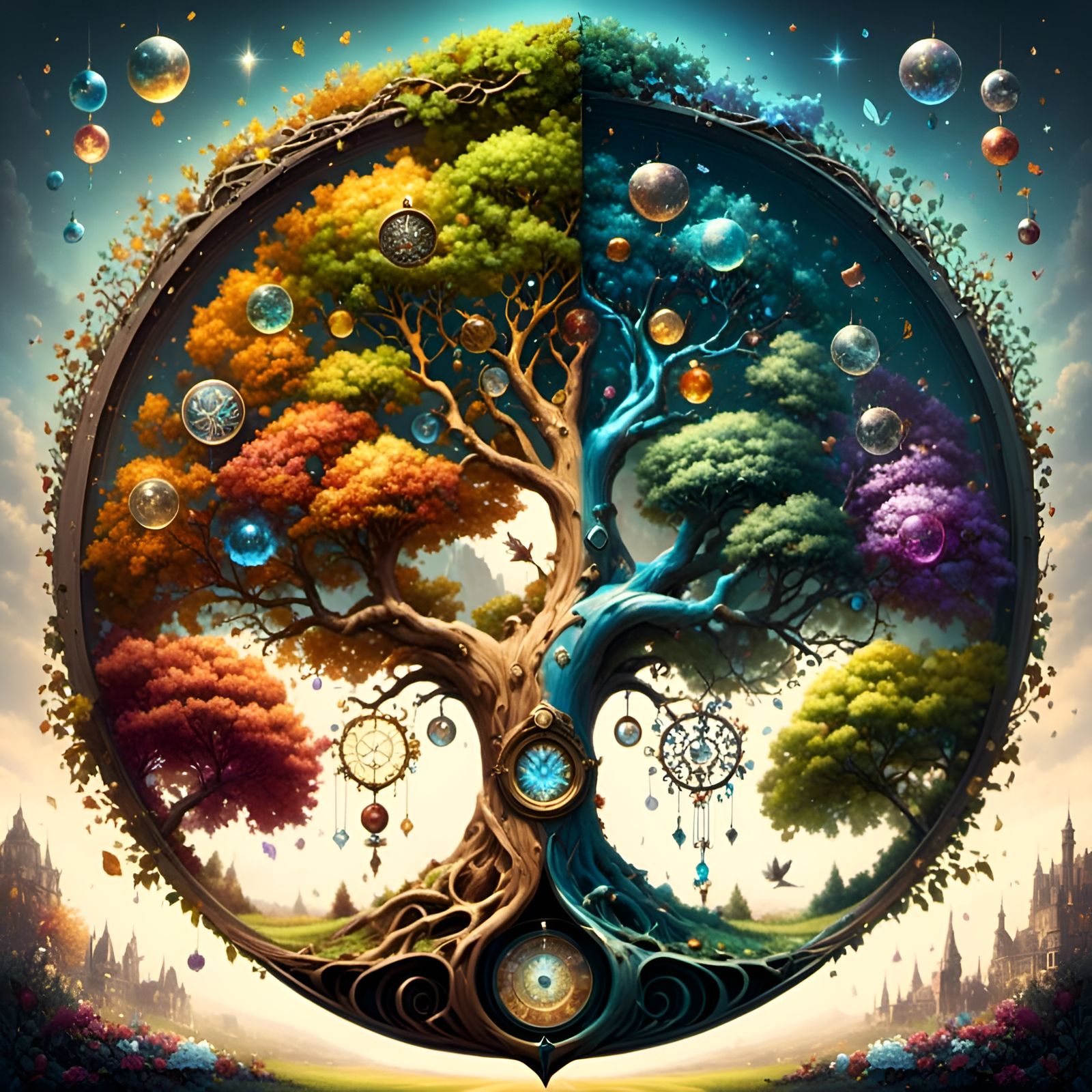Tree of Seasons: Aetherpunk Cosmic Symphony