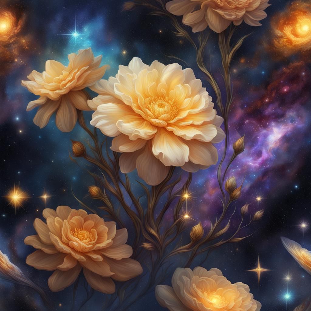 Galaxy Vase of Flowers: Digital Art Masterpiece