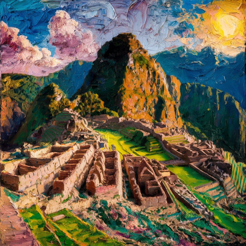 Lego Inca Walls at Machu Picchu as Impasto Painting
