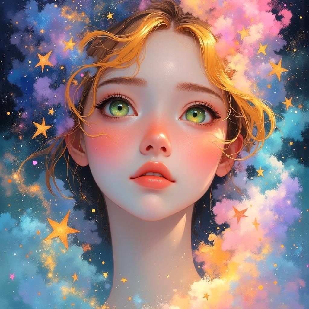 Dreamy Anime Goddess with Celestial Hues