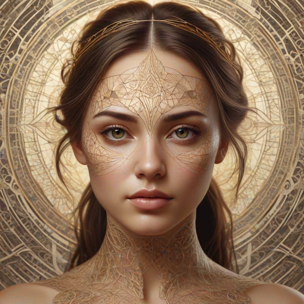 Geometrical Female Portrait with Fractal Patterns