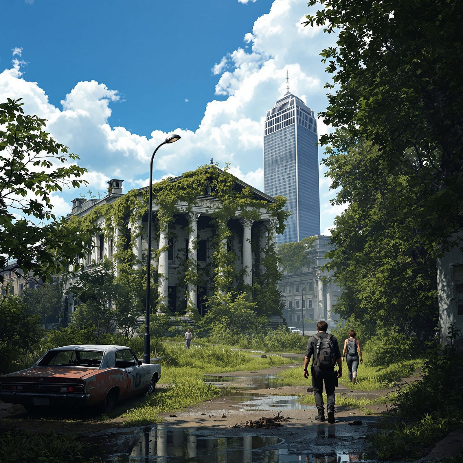 Post-Apocalyptic Duo Explores Overgrown Urban Ruins