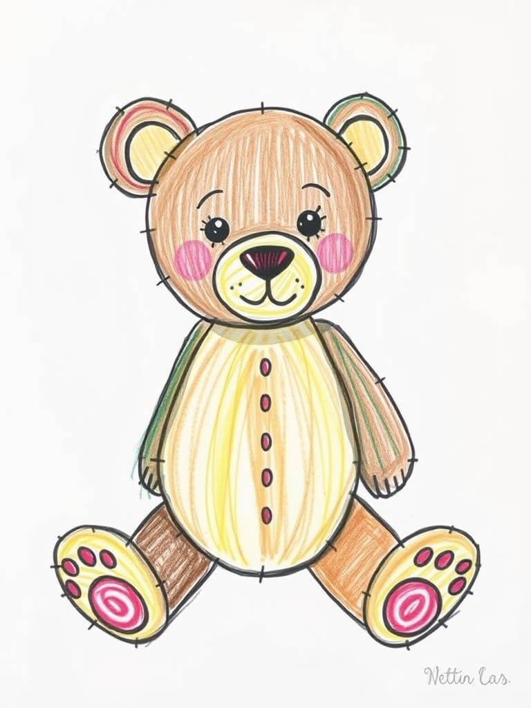 Ndebele Inspired Teddy Bear Crayon Drawing