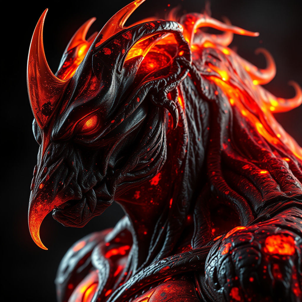 Fiery Cherufe Portrait in Hyperrealistic Style