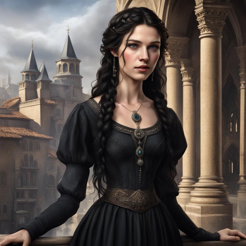 Elegant Teen in Renaissance City, Detailed Matte Painting