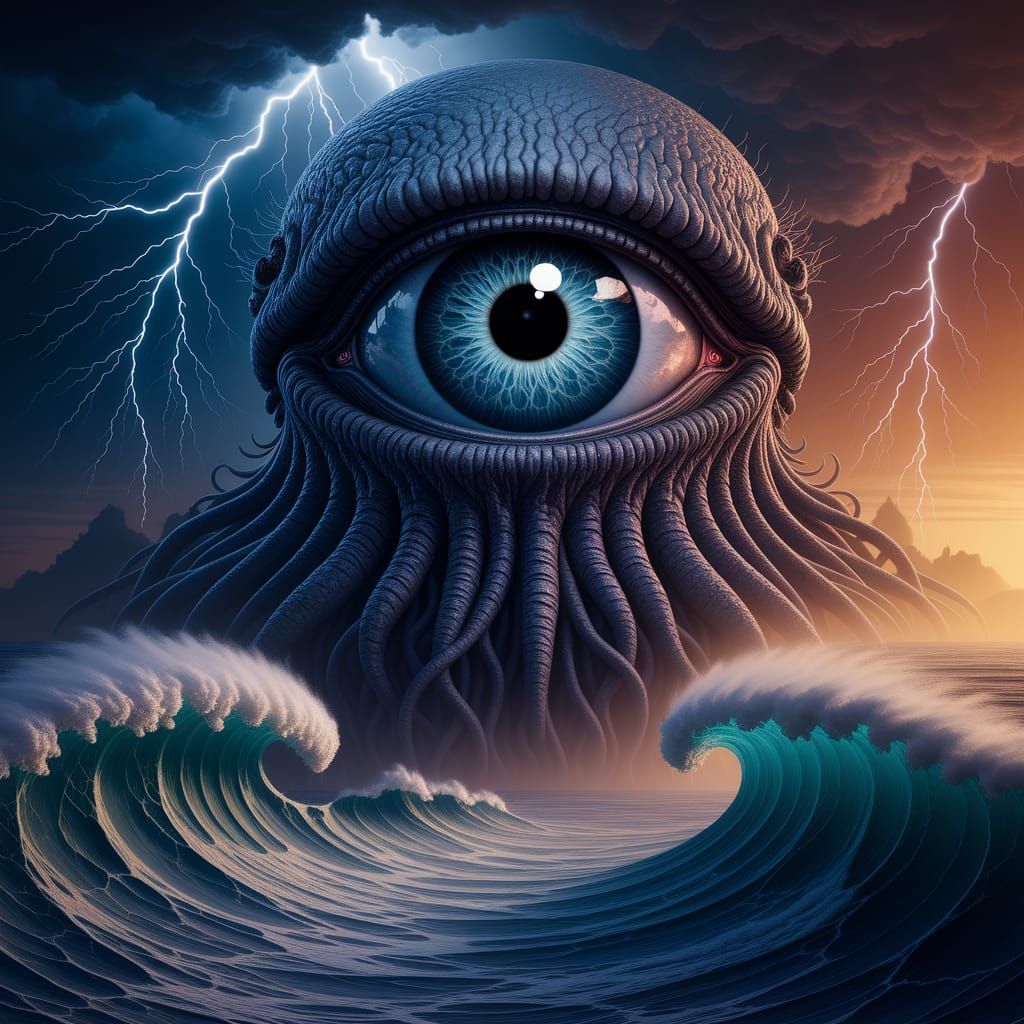 Terrifying Eye of Cthulhu Looms Over the Ocean