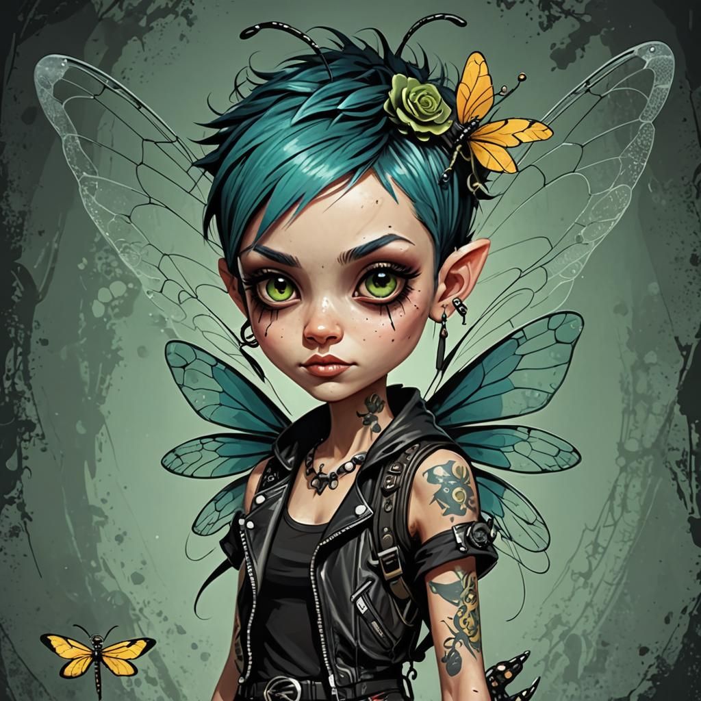 Punk Rock Pixie with Dragonfly Wings