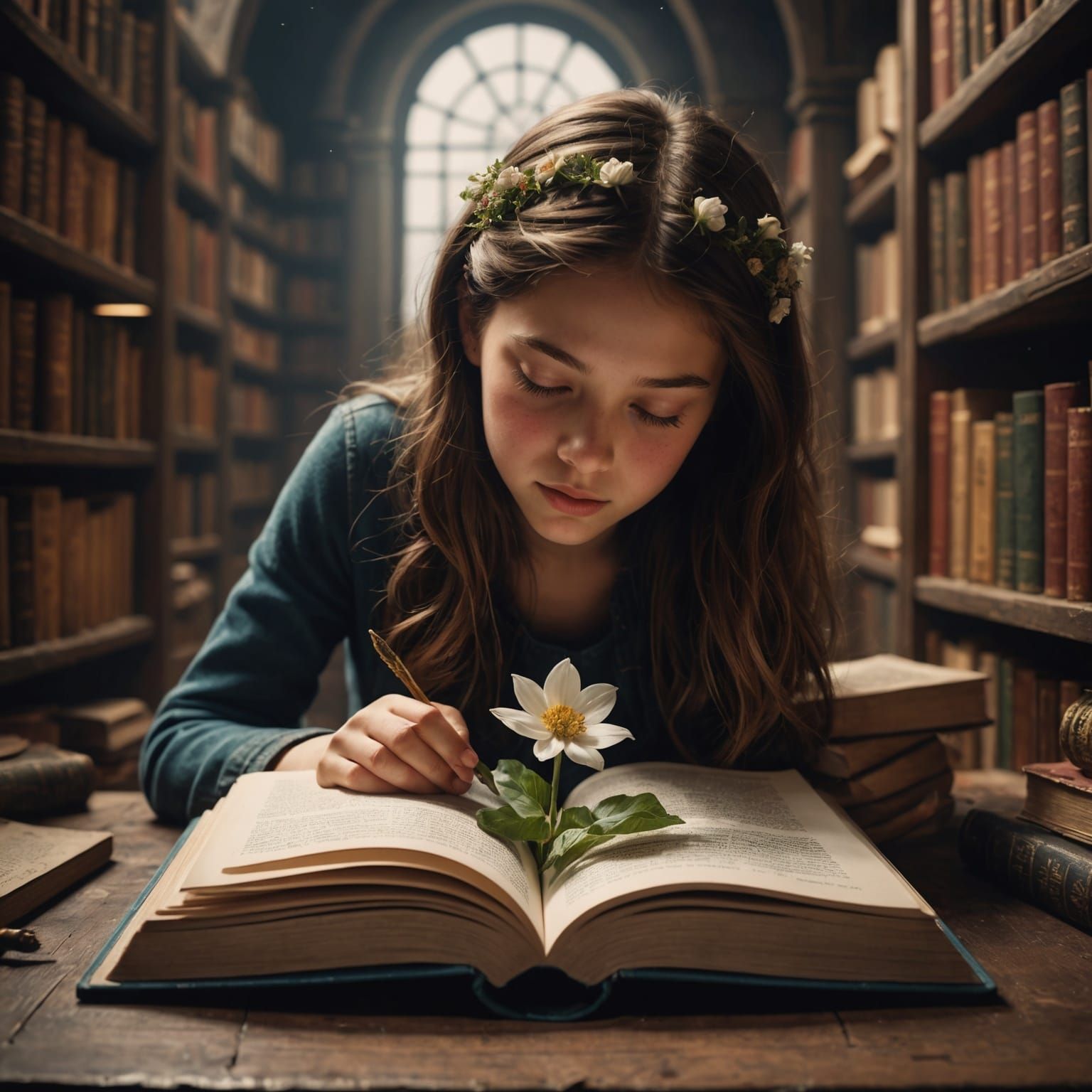 Girl Smelling Pop-Up Flower Book: Digital Matte Painting