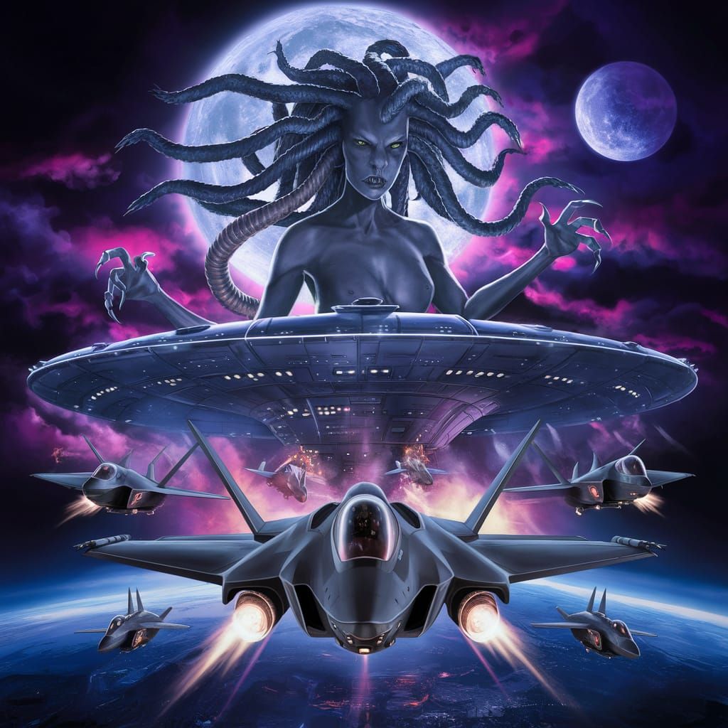 Gothic Medusa Alien Invasion Over Earth