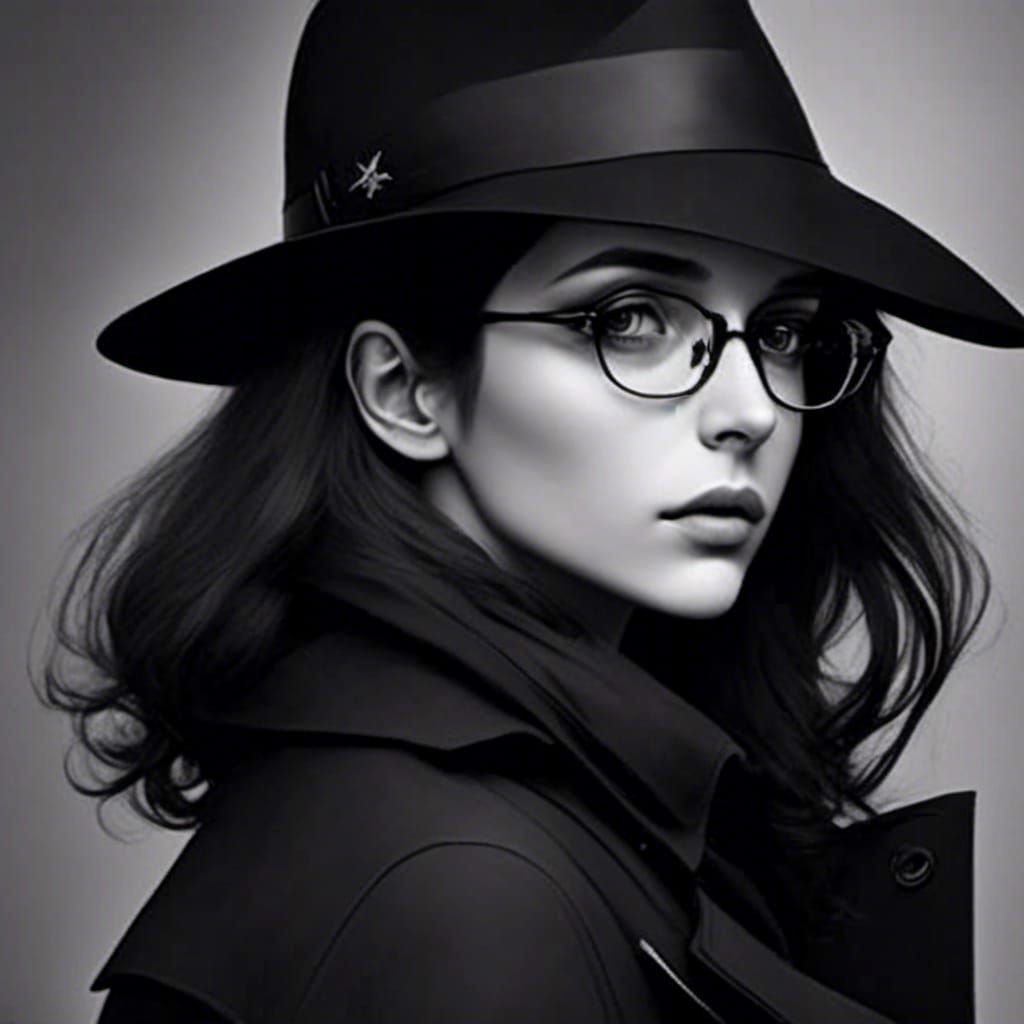 Noir Portrait of Woman in Fedora and Trenchcoat