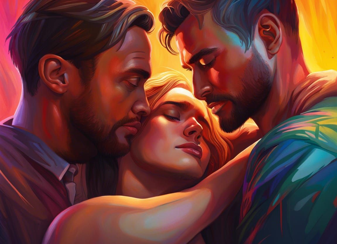 Hyperrealistic Image of Three People Embracing