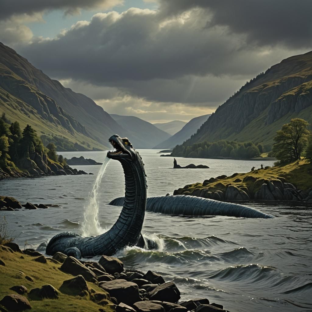 Loch Ness Monster: Detailed Matte Painting in Deep Color