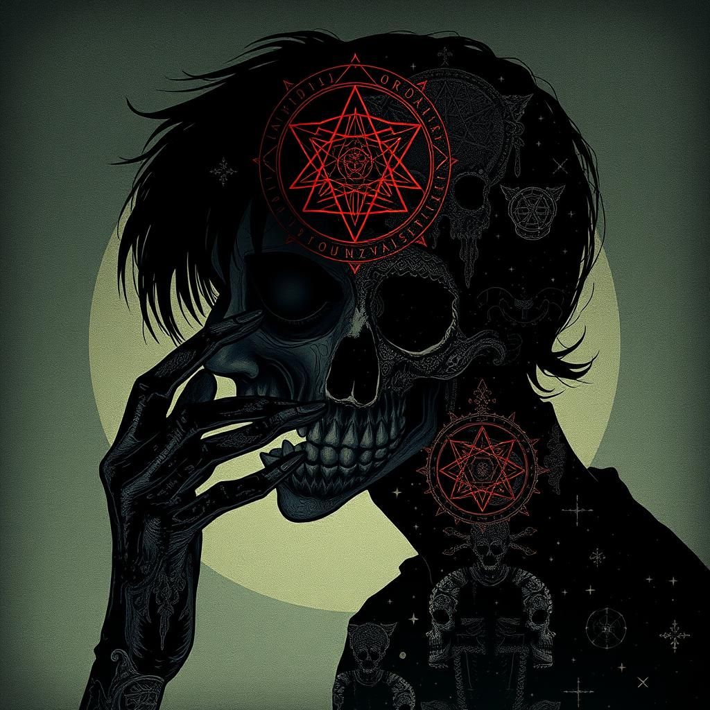 Surreal Horror Portrait with Skull Patterns