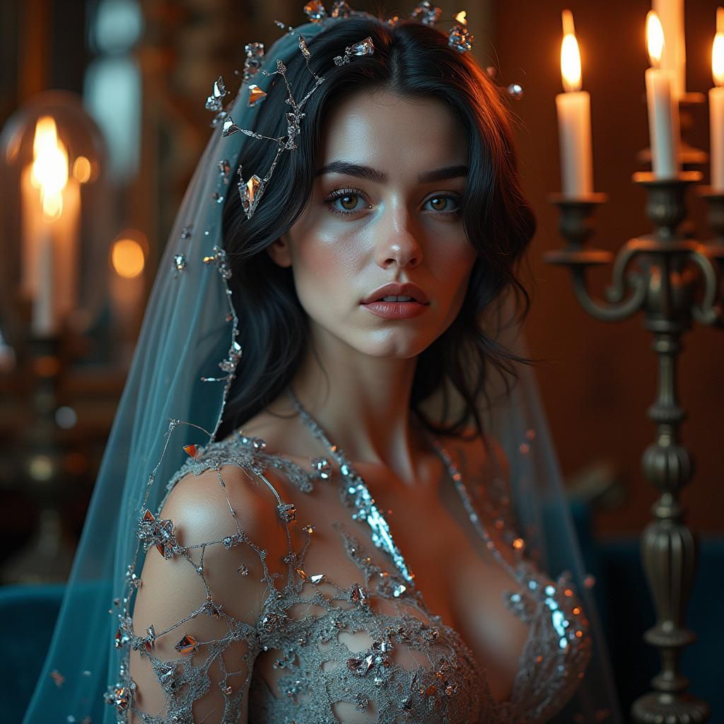 Ethereal Beauty in Shattered Mirrors, Victorian Dreamscape