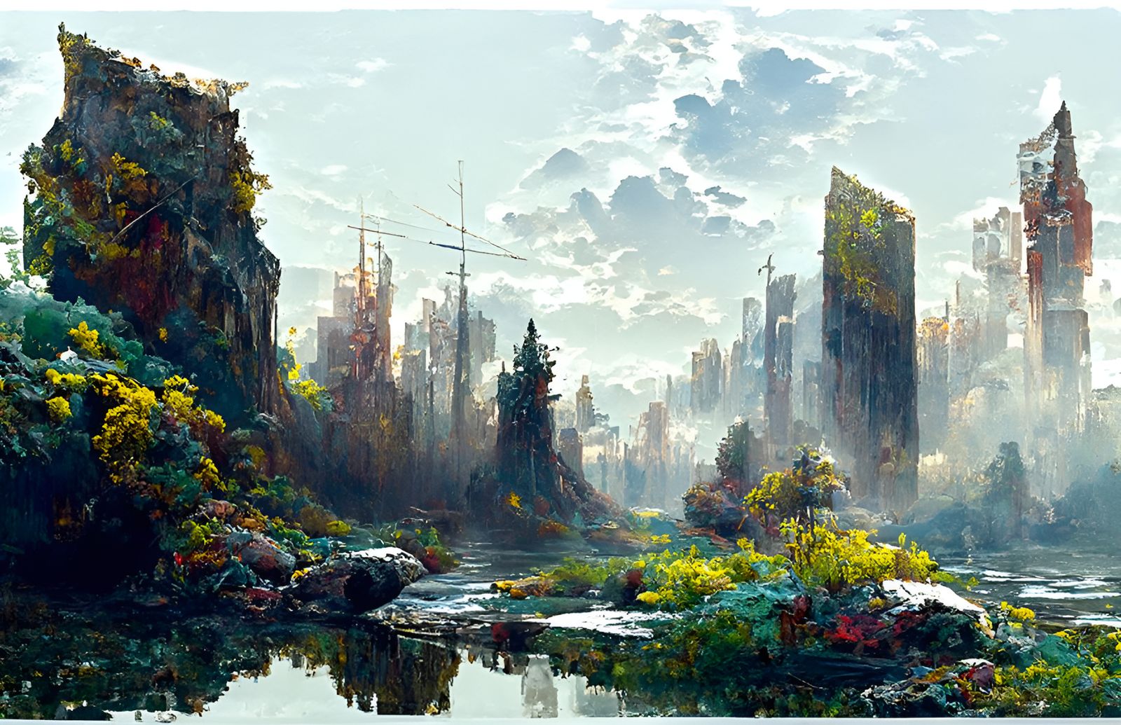 Post-Apocalyptic Cityscape Painting in Hyperrealism