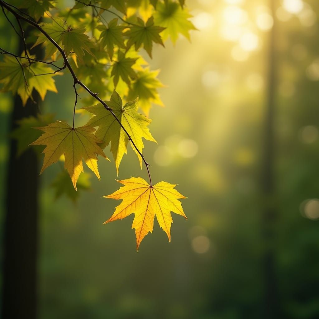First Sign of Autumn: Yellow Leaf in Sunlight