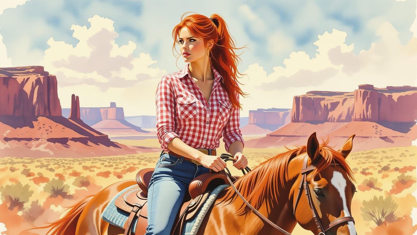 Ethereal Woman Rides Horse Across Utah Canyon Lands