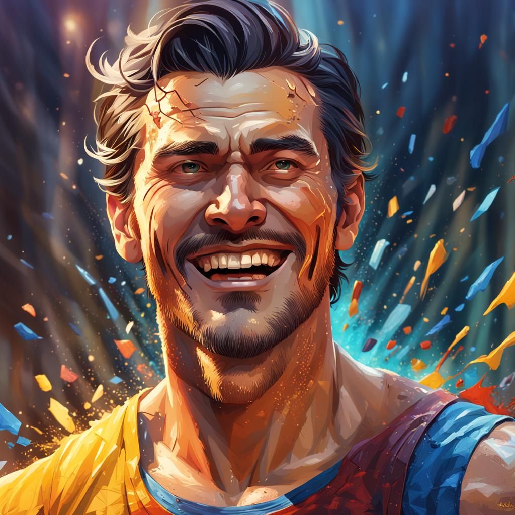 Heroic Man: Hyperrealistic Splash Art Portrait