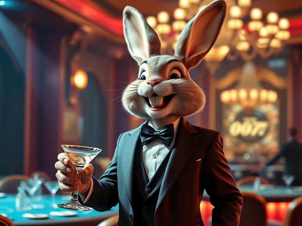 Laughing Bunny as James Bond in Pixar Cartoon Style
