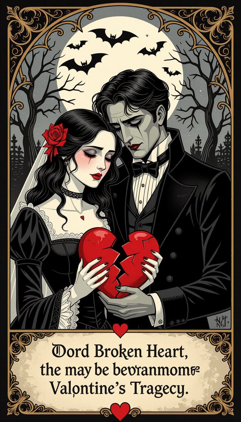 Gothic Horror Valentine's Tragedy: Brokenhearted Couple