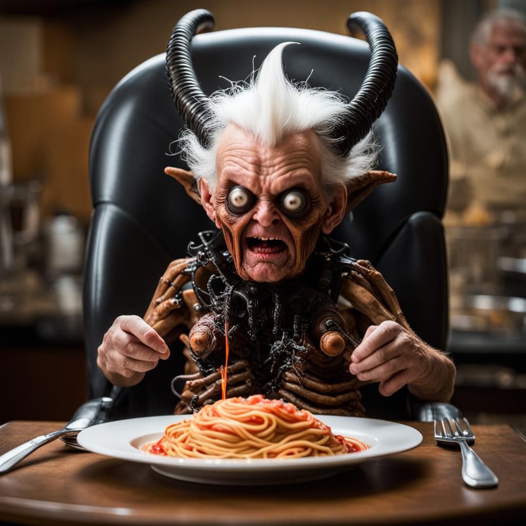 Baby Goblin's First Spaghetti Dinner