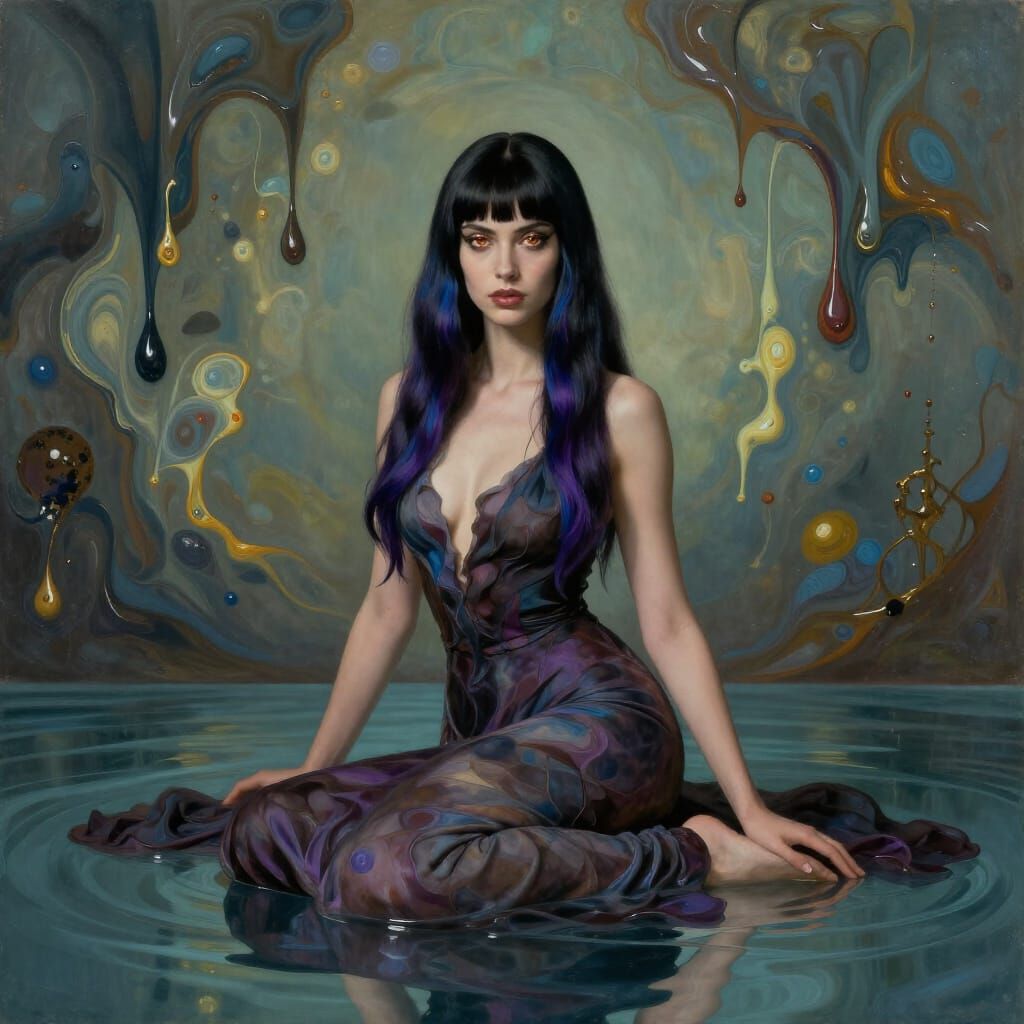 Woman in Reflective Pool, Surrealist Style