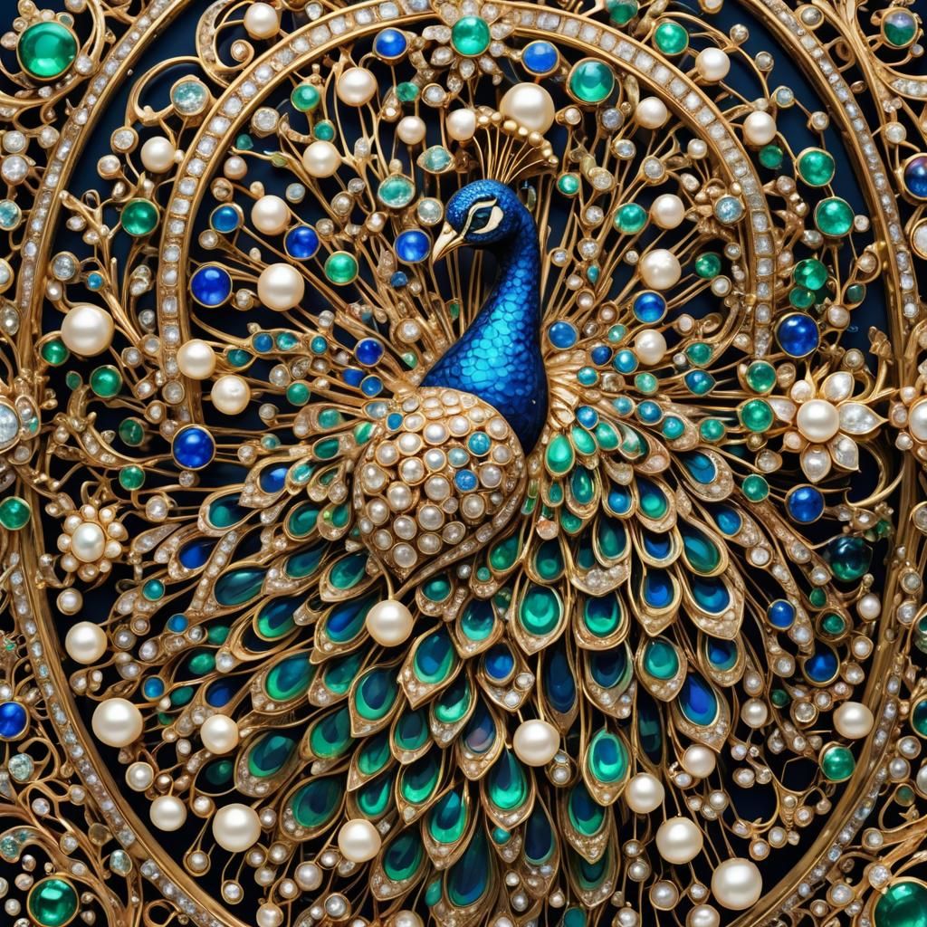 Peacock Brooch with Precious Gemstones in Gold