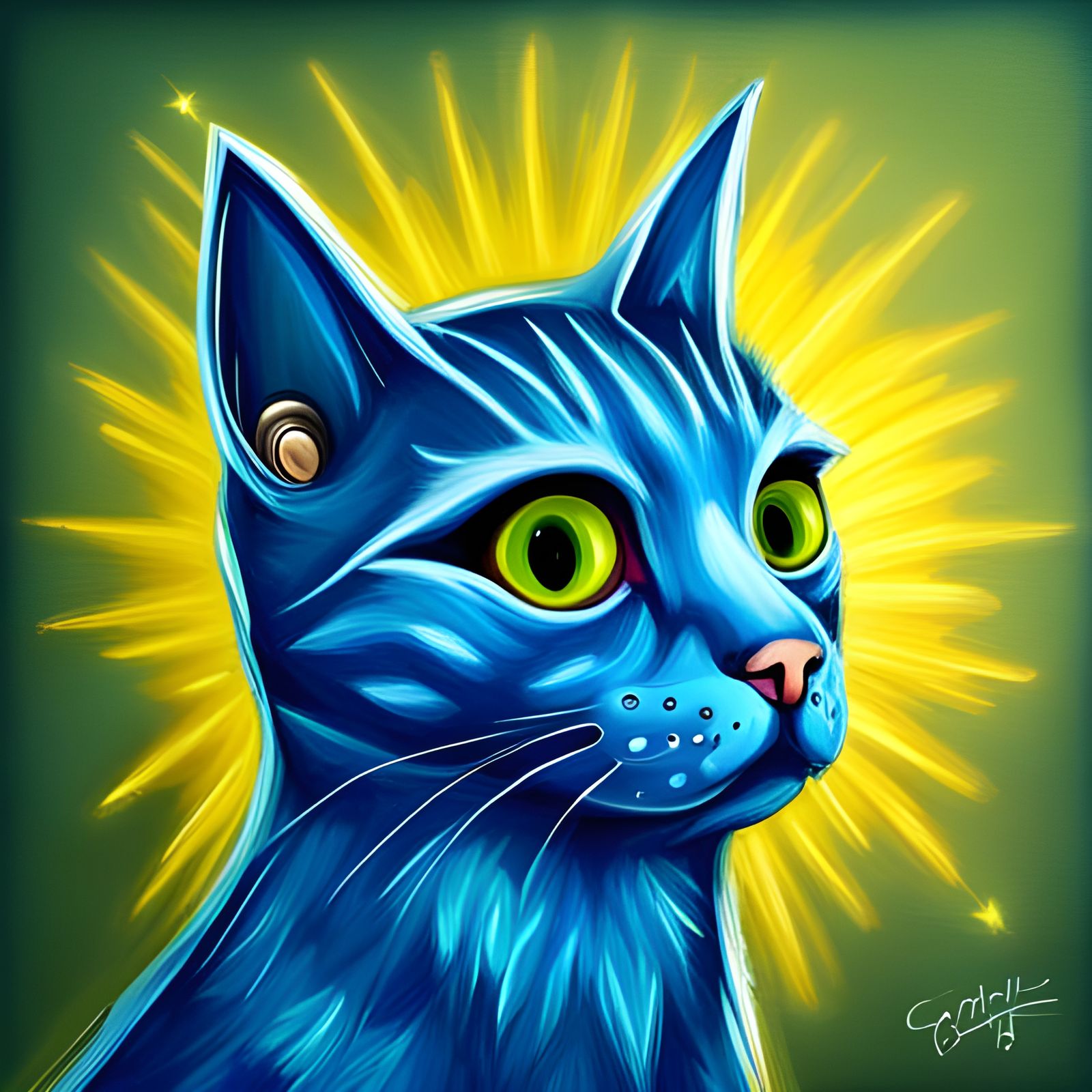 Metallic Cat Portrait in Atompunk Raygun Gothic Style