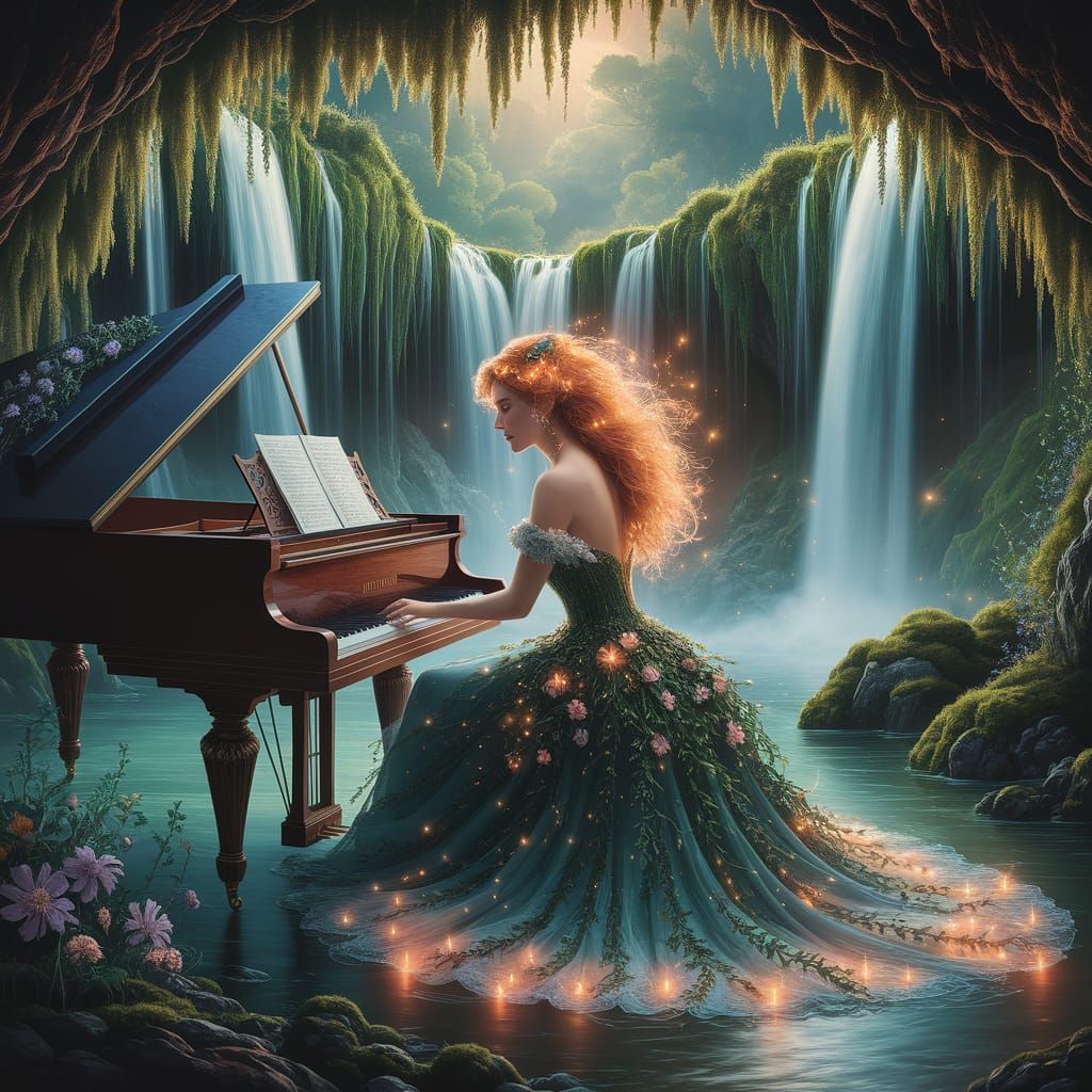 Fire Goddess in Grotto, Art Nouveau Painting