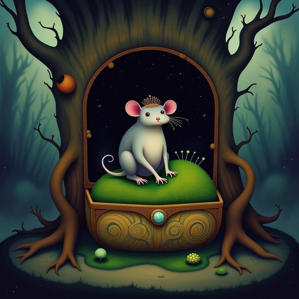 Crowned Opossum in Enchanted Forest: Digital Art