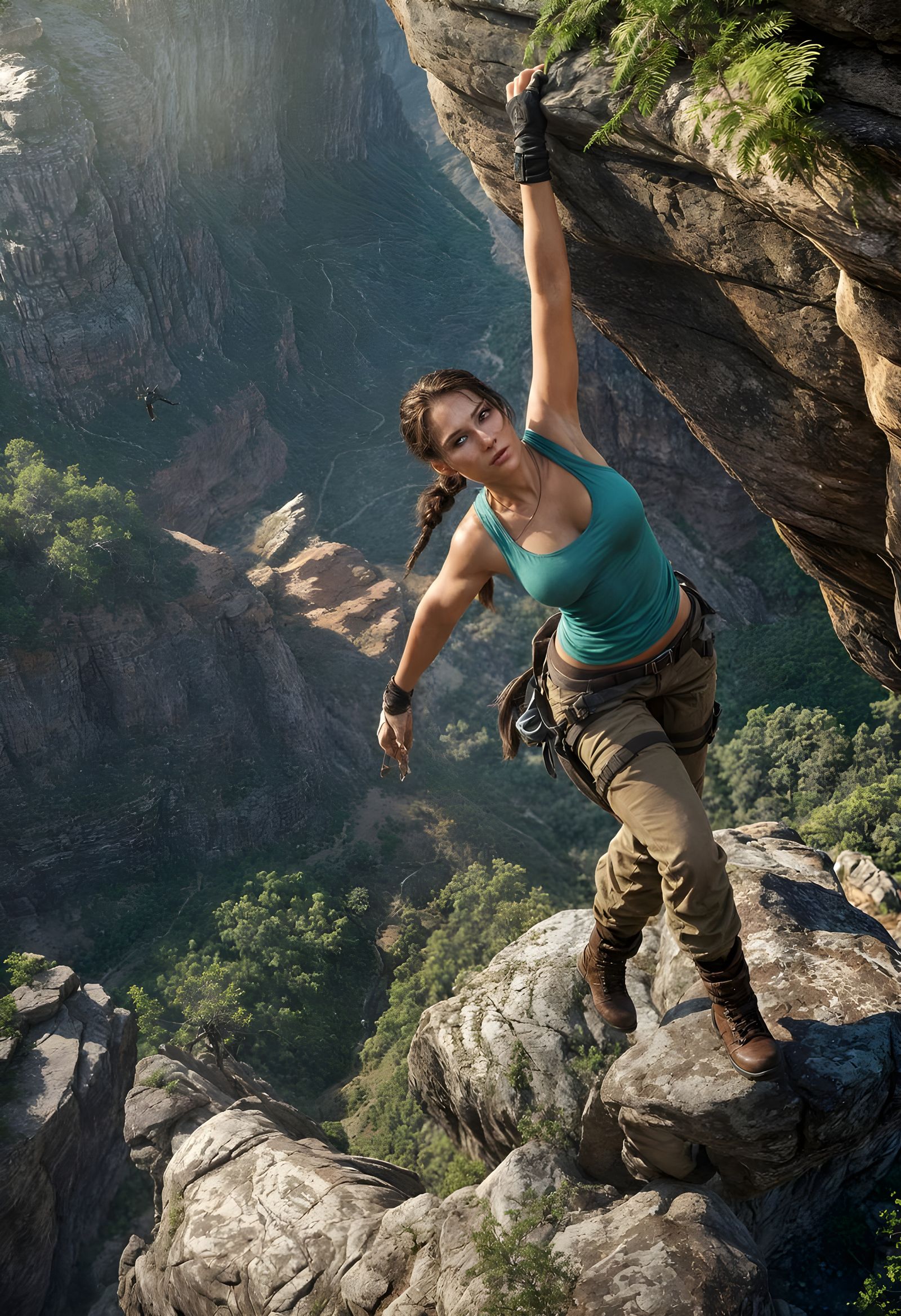 Action Heroine Climbs Turquoise-Tank-Toped Grand Canyon