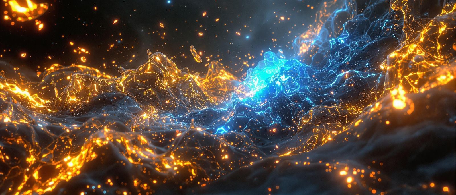 Ethereal Liquid Metallic Gold and Blue Plasma