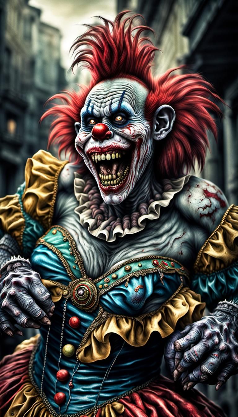 Hyperrealistic Zombie Clown Monkey Woman Portrait