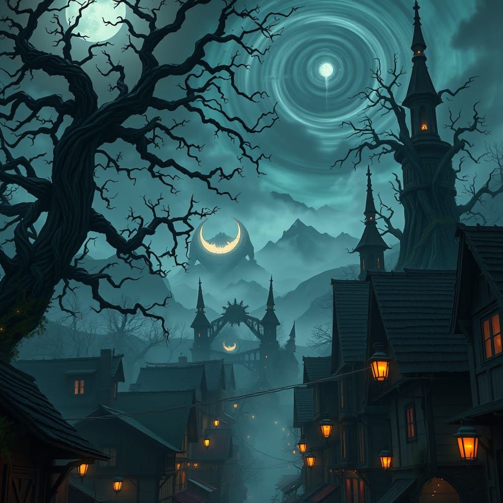 Ethereal Twilight in a Mystical Town