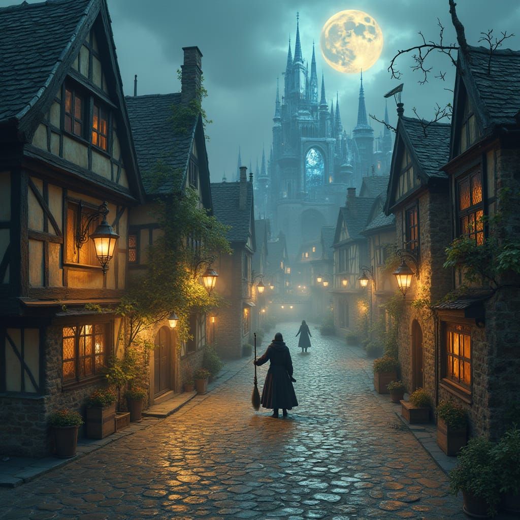 Medieval Village Square with Magical Portal