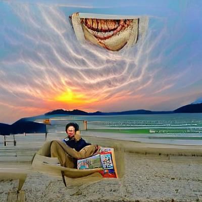Paul Rudd Laughing and Reading on a Beach at Sunset