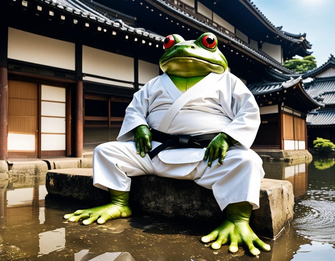 Giant Frog in Judo Suit in Ancient Japanese City