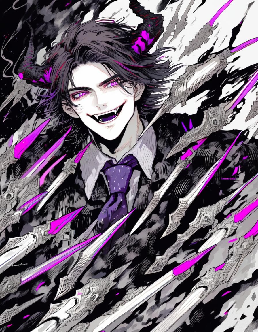 Monochrome Portrait of Smiling Man with Electrostatic Dagger...