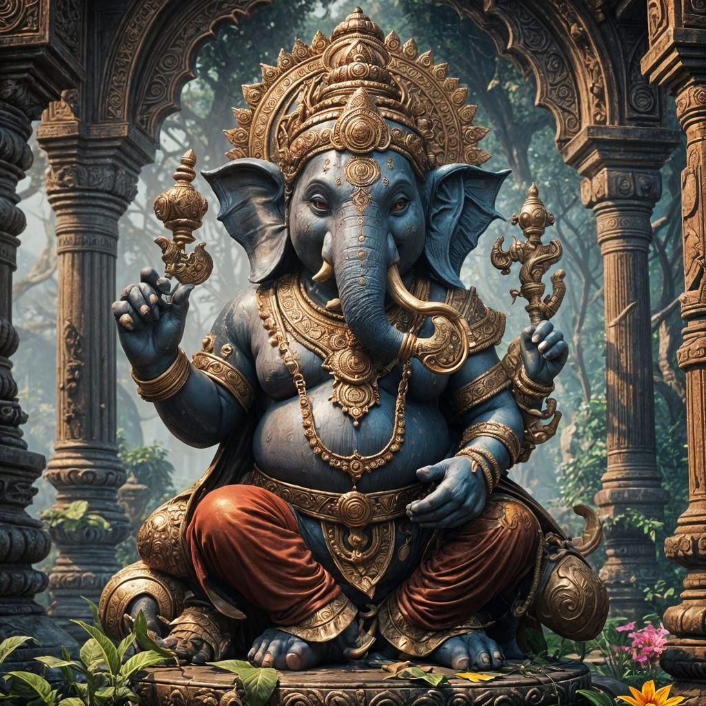 Living Ganesh: Detailed Matte Painting in Forest