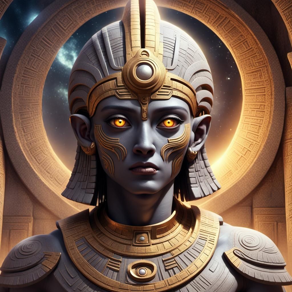 Anunnaki Portrait in Mystical Ancient Temple
